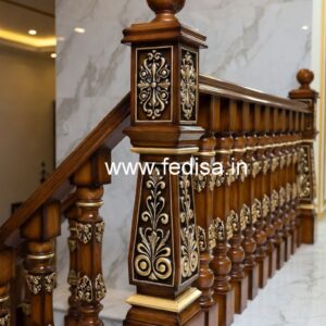 Premium Brass Wood Staircase Design for Villas No-0269