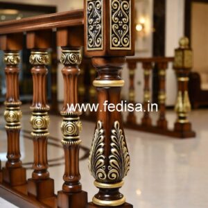 Stylish Brass Wood Balcony Railings with Artistic Finish No-0285