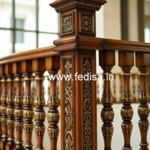 Luxury Brass Wood Staircase Fence with Glass No-0289