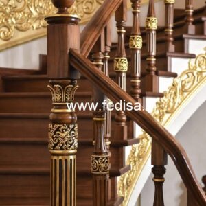Modern Brass Wood Balcony Design No-0329