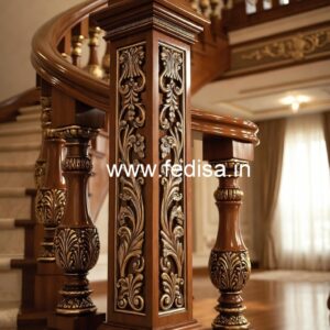 Premium Brass Wood Interior Stair Railings No-0341