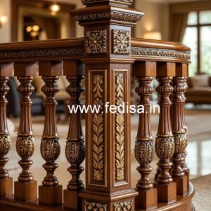 Stylish Brass Wood Railings with Glass No-0344