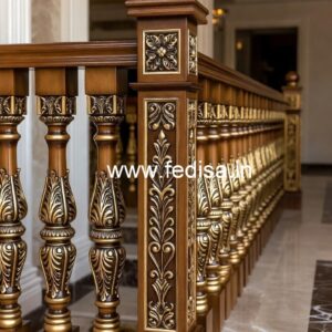 Brass Wood Staircase Side Railing Design No-0350