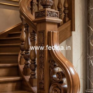 Stylish Brass Wood Staircase Design Inspiration No-0398