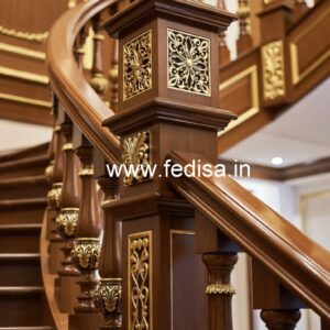 Brass Wood Staircase Design for Luxury Villas No-0401