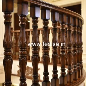 Stylish Brass Wood Fence with Glass Panels No-0418