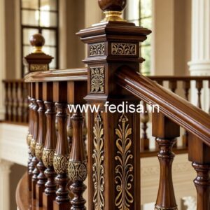 Modern Brass Wood Staircase with Rich Finish No-0421