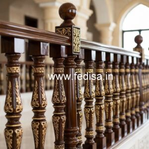 Stylish Brass Wood Balcony Fence with Glass No-0452