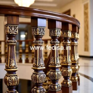 Modern Brass Wood Balcony Railings with Artistic Touch No-0466