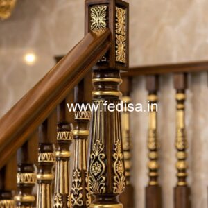 Stylish Brass Wood Balcony Design for Homes No-0513