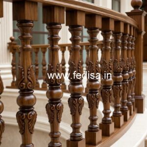 Premium Brass Wood Balcony Fence with Glass No-0527