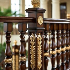 Modern Brass Wood Balcony Decor with LED Lights No-0542