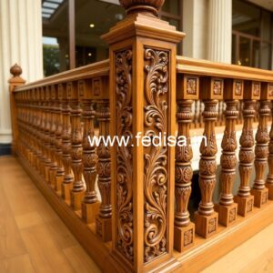 Stylish Brass Wood Stair Railings with Artistic Design No-0555