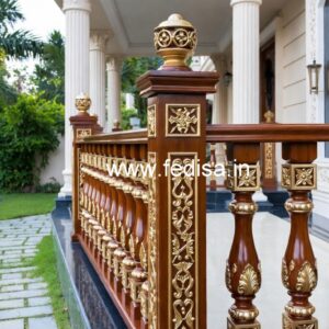 Modern Brass Wood Stair Railing Design No-0602