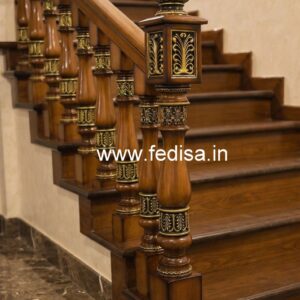 Brass Wood Staircase Side Railing Design No-0650