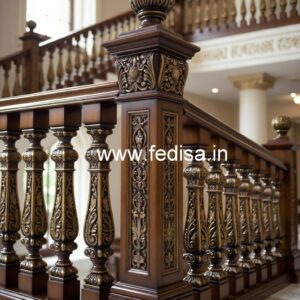 Modern Brass Wood Stair Railings with Glass No-0665