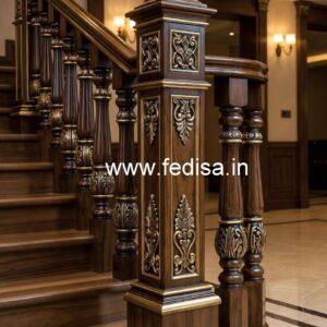Luxury Brass Wood Balcony Railings with Glass No-0693