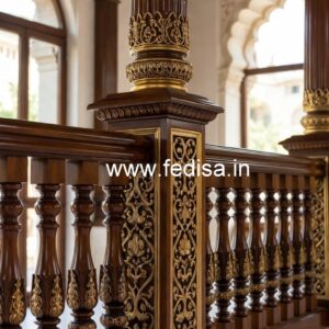 Modern Brass Wood Staircase with Rich Finish No-0721