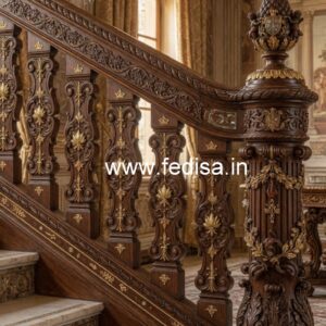 Stylish Brass Wood Balcony Fence with Glass No-0752