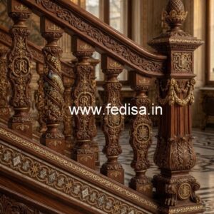 Decorative Brass Wood Handrails with Glass Panels No-0772