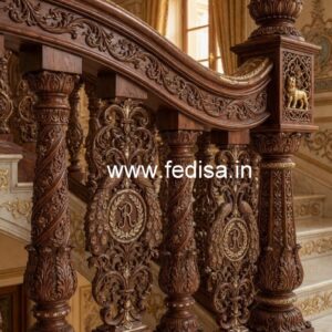 Modern Brass Wood Balcony Handrails with LED Lights No-0788
