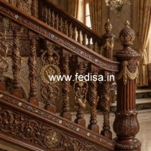 Stylish Brass Wood Handrail for Duplex Homes No-0802