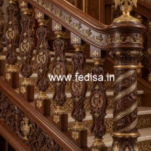 Elegant Brass Wood Staircase Fence Design No-0804