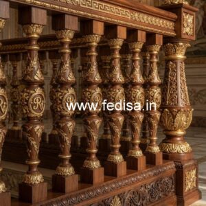 Modern Brass Wood Staircase with Glass Railings No-0807