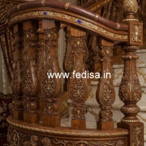 Premium Brass Wood Balcony Fence with Glass No-0827