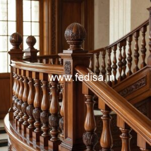 Stylish Brass Wood Stair Railings with Artistic Design No-0855