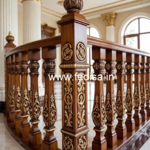 Elegant Brass Wood Balcony Safety Railings Collection No-0874