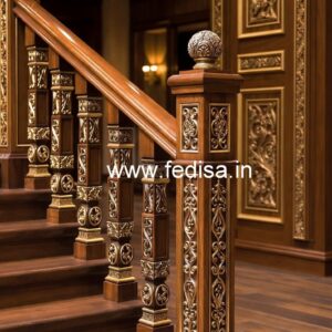 Luxury Brass Wood Staircase Fence with Glass No-0889