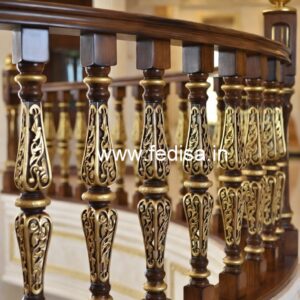 Modern Brass Wood Stair Railing Design No-0902