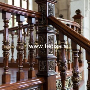 Luxury Brass Wood Balcony Railing Design No-0904