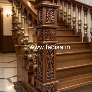 Contemporary Brass Wood Stair Railings No-0915