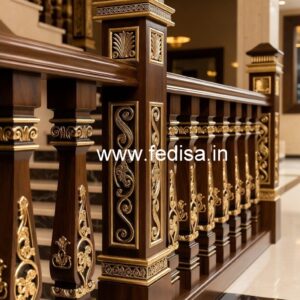 Stylish Brass Wood Railings with Glass No-0944