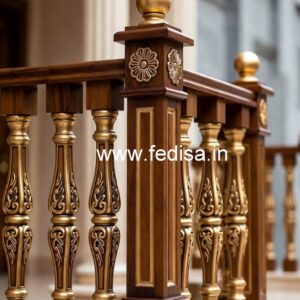 Decorative Brass Wood Stair Fence Ideas No-0947