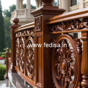 Brass Wood Staircase Side Railing Design No-0950