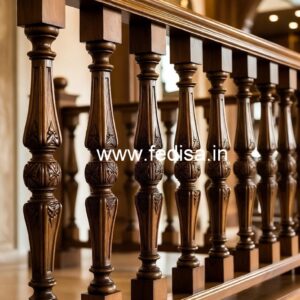 Modern Brass Wood Stair Railings with Glass No-0965