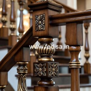Brass Wood Staircase Design for Luxury Villas No-1001