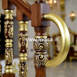 Stylish Brass Wood Fence with Glass Panels No-1018