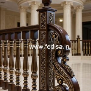 Stylish Brass Wood Balcony Fence with Glass No-1052