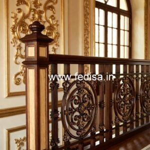 Decorative Brass Wood Handrails with Glass Panels No-1072