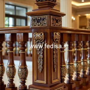 Premium Brass Wood Balcony Railings with Rich Finish No-1081