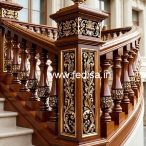 Luxury Brass Wood Balcony Design with Glass No-1085