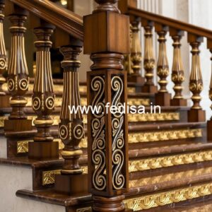 Modern Brass Wood Balcony Handrails with LED Lights No-1088
