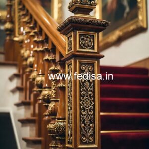Decorative Brass Wood Interior Stair Railings No-1105
