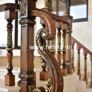 Premium Brass Wood Balcony Fence with Glass No-1127