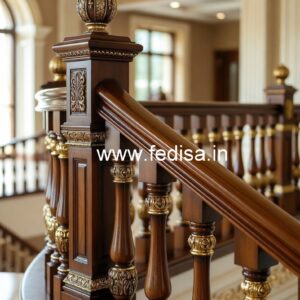 Stylish Brass Wood Stair Railings with Artistic Design No-1155