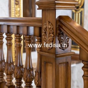 Premium Brass Wood Staircase Design for Villas No-1169